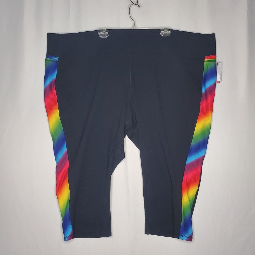 LIVI Active Capri Leggings Black Rainbow Stripe Athletic Workout Women's 38/40